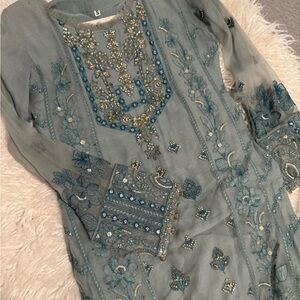 Elegant Embroidered Blue Dress